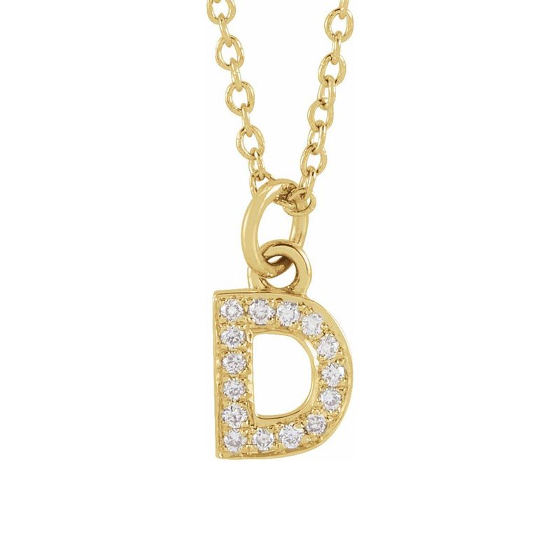 14k Yellow Gold .05 Ctw Diamond Tiny Initial D Necklace, 16-18 Inch
